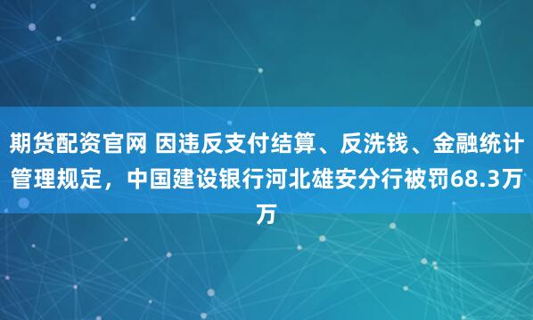 期货配资官网 因违反支付结算、反洗钱、金融统计管理规定，中国建设银行河北雄安分行被罚68.3万